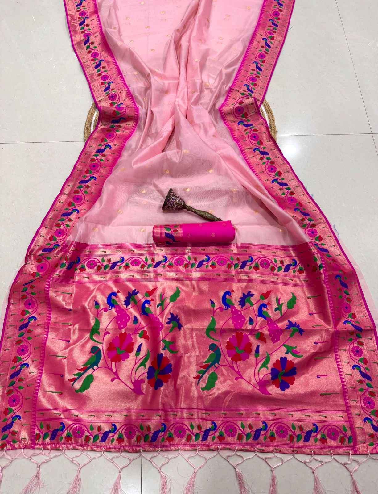  PURE SOFT ORGANZA BAMBOO SILK ZARI WEAVING PAITHANI SAREE 1