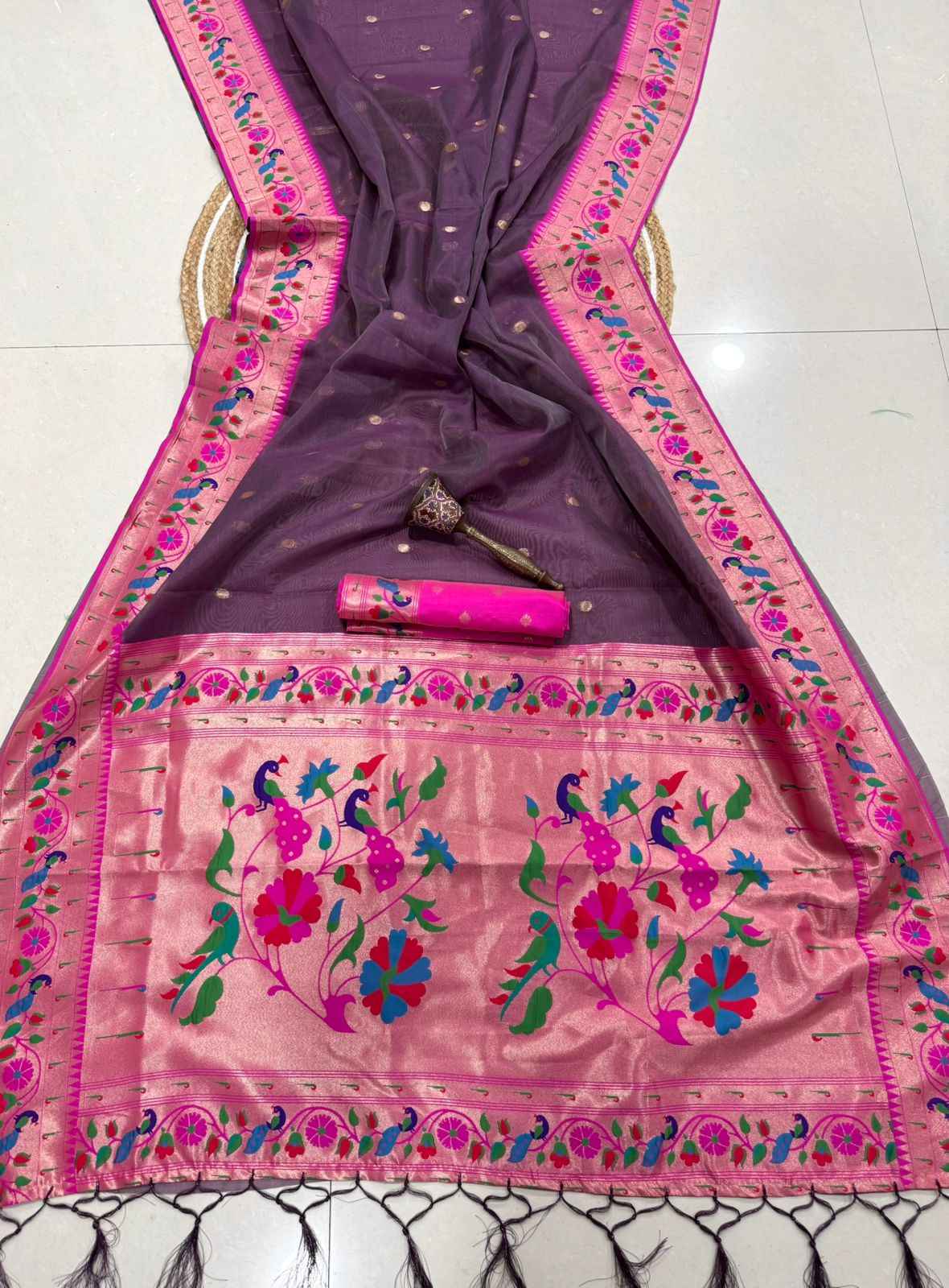 PURE SOFT ORGANZA BAMBOO SILK ZARI WEAVING PAITHANI SAREE 1