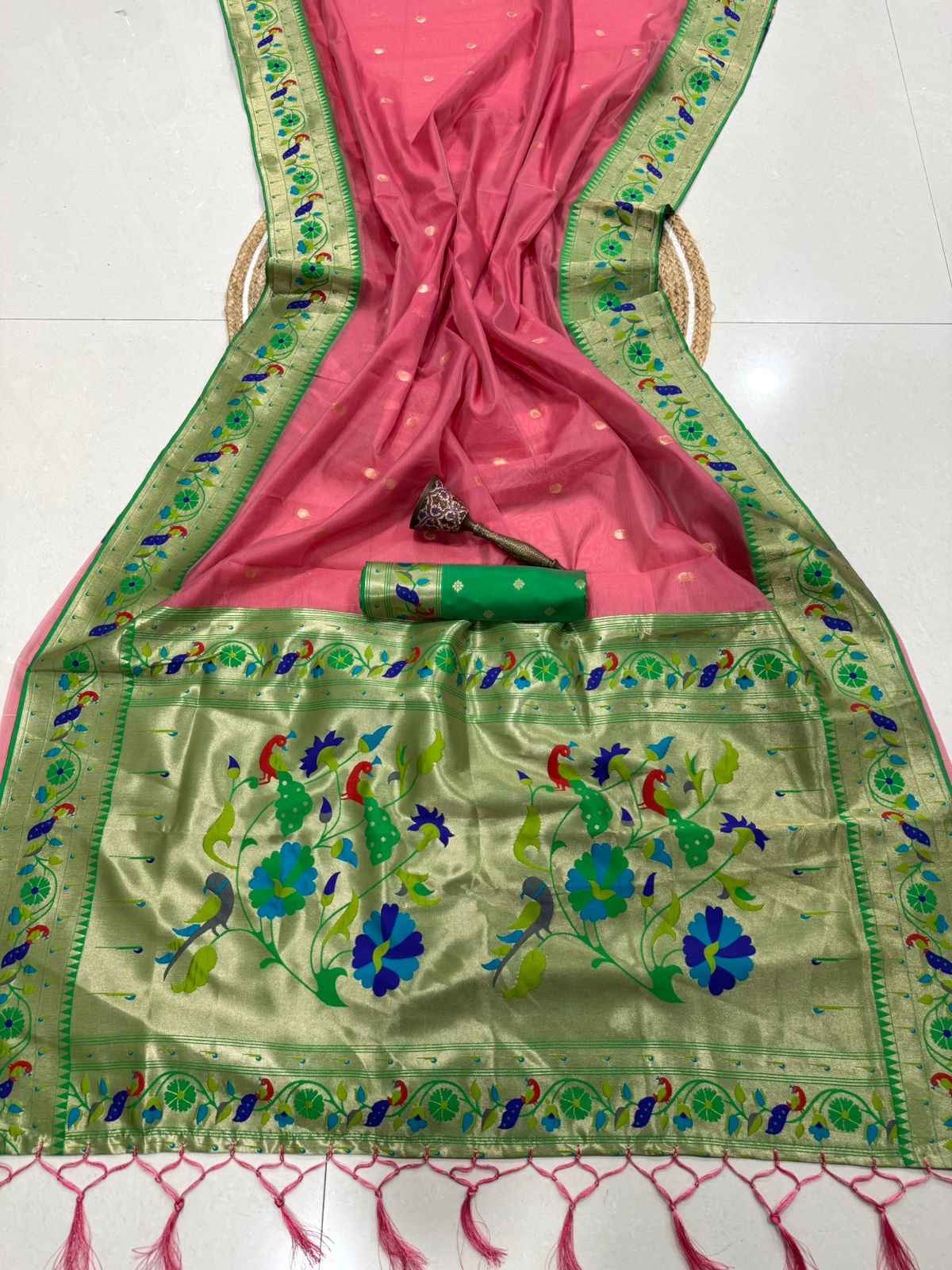  PURE SOFT ORGANZA BAMBOO SILK ZARI WEAVING PAITHANI SAREE 1