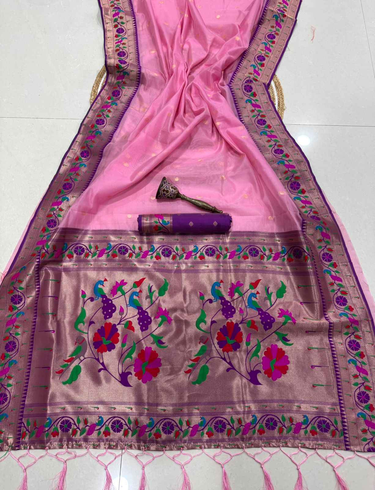  PURE SOFT ORGANZA BAMBOO SILK ZARI WEAVING PAITHANI SAREE 1