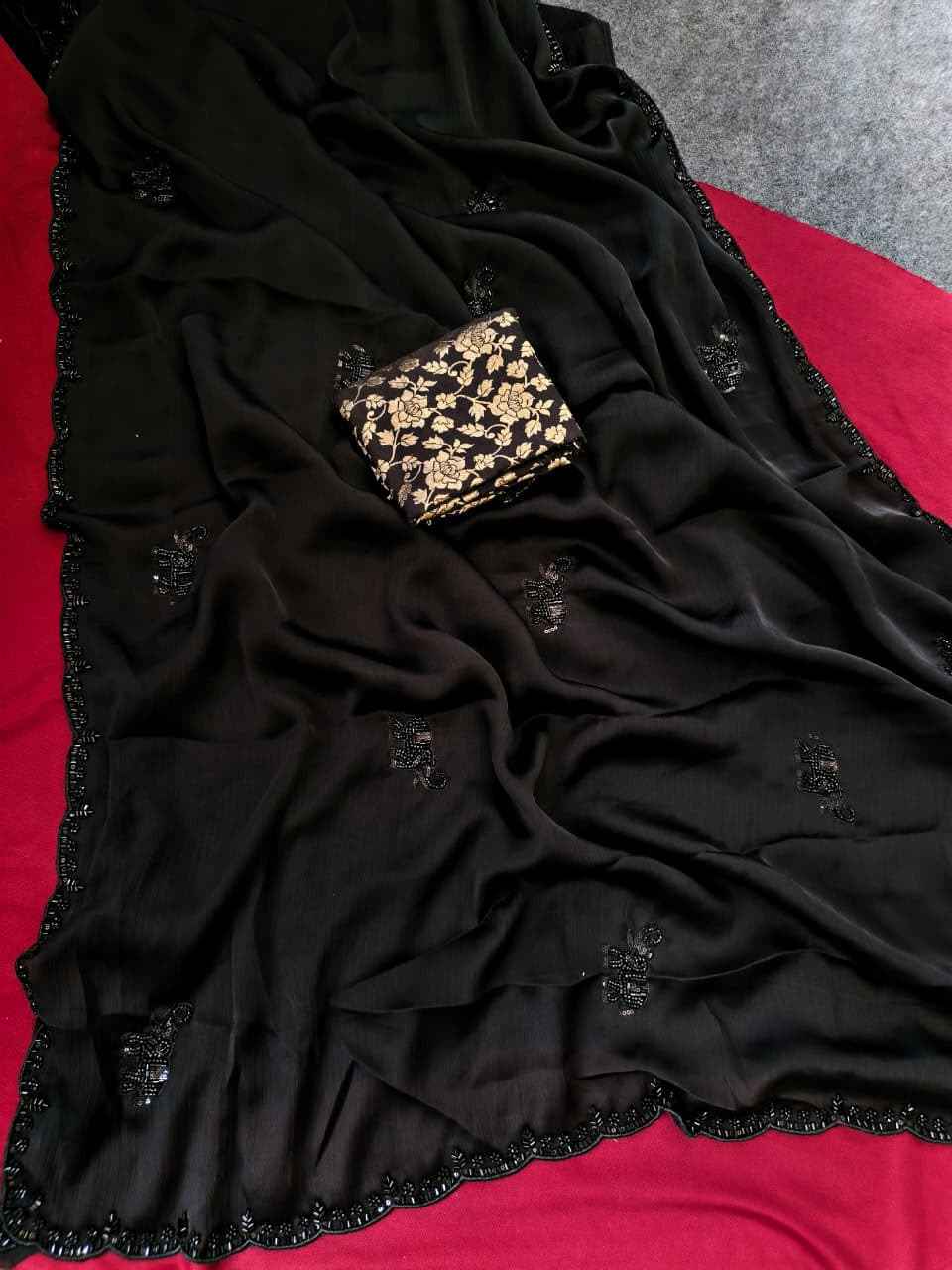 PURE SOFT SATIN ELEPHANT AND BUTTERFLY HANDWORK SAREE