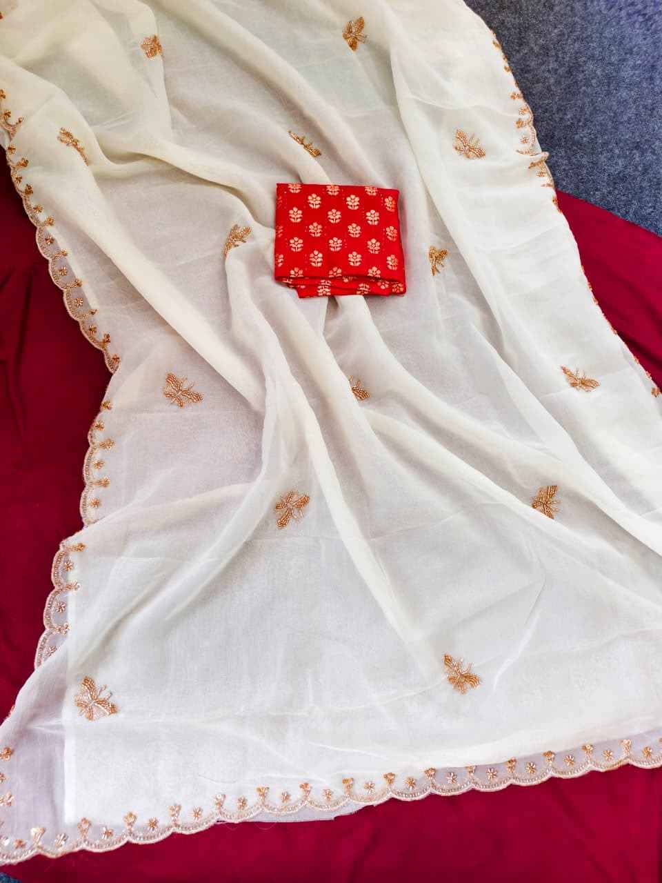 PURE SOFT SATIN ELEPHANT AND BUTTERFLY HANDWORK SAREE