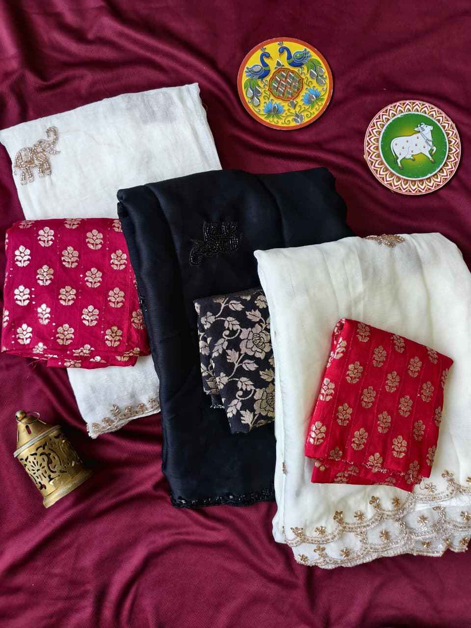PURE SOFT SATIN ELEPHANT AND BUTTERFLY HANDWORK SAREE