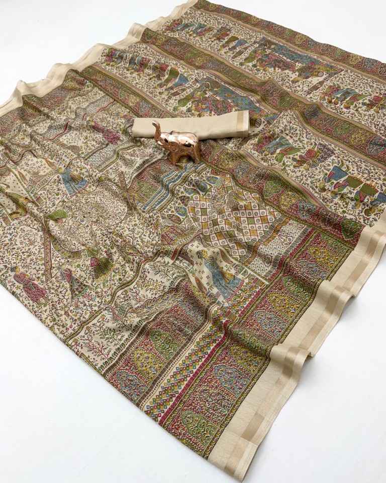 PURE SOFT TUSSER KASHMIRI PRINTED SAREE