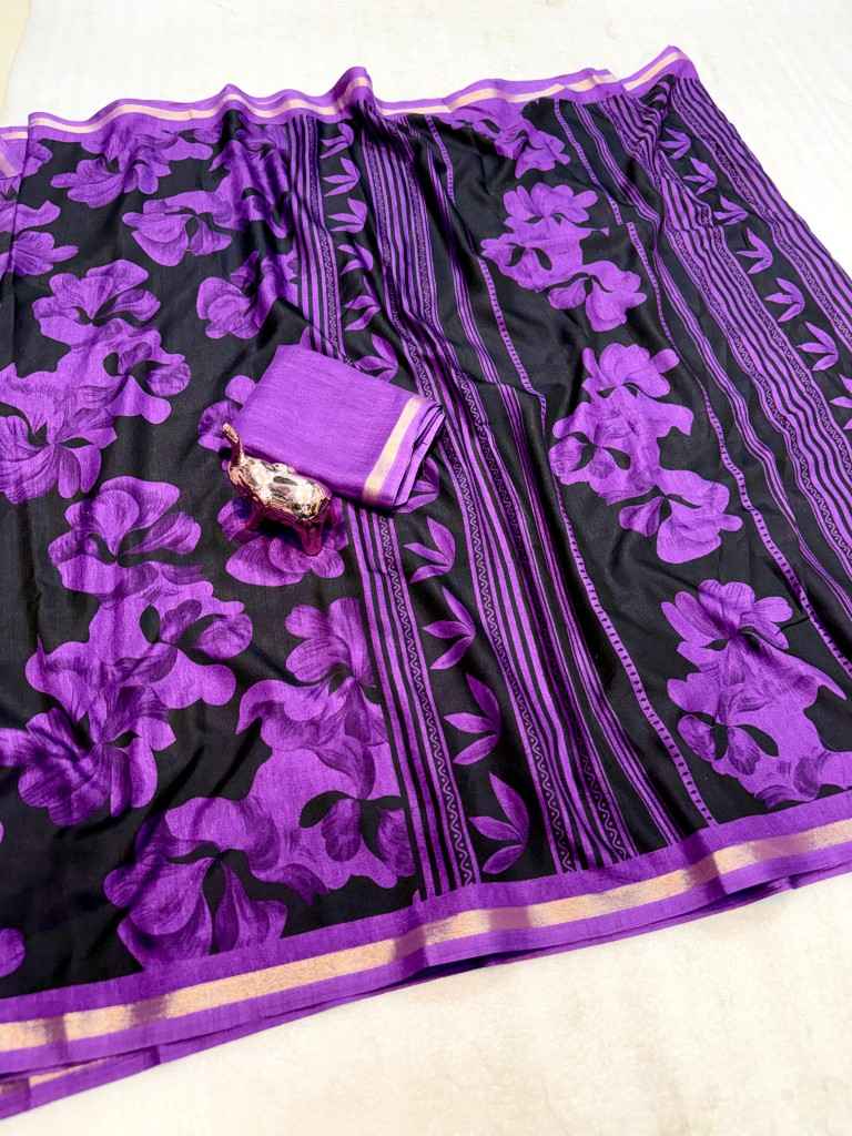 PURE SOFT TUSSER KASHMIRI PRINTED GOLDEN BORDER SAREE 