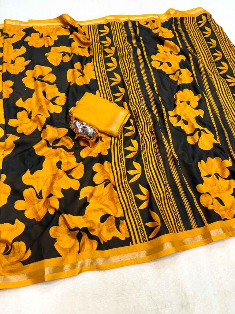 PURE SOFT TUSSER KASHMIRI PRINTED GOLDEN BORDER SAREE 