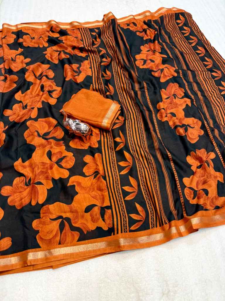 PURE SOFT TUSSER KASHMIRI PRINTED GOLDEN BORDER SAREE 