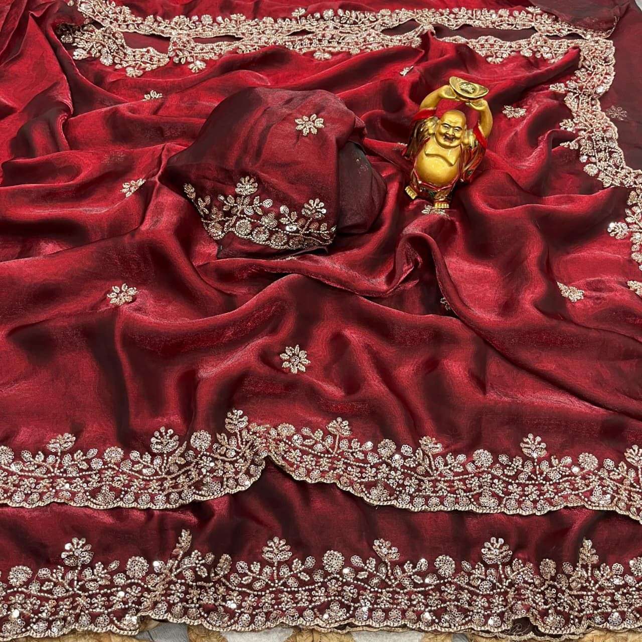 PURE SPACE SILK SEQUENCE AND CUTDANA HANDWORK SAREE