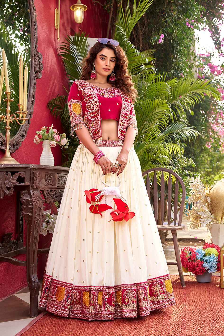 PURE VICHITRA EMBROIDERY THARED WORK LEHENGA CHOLI