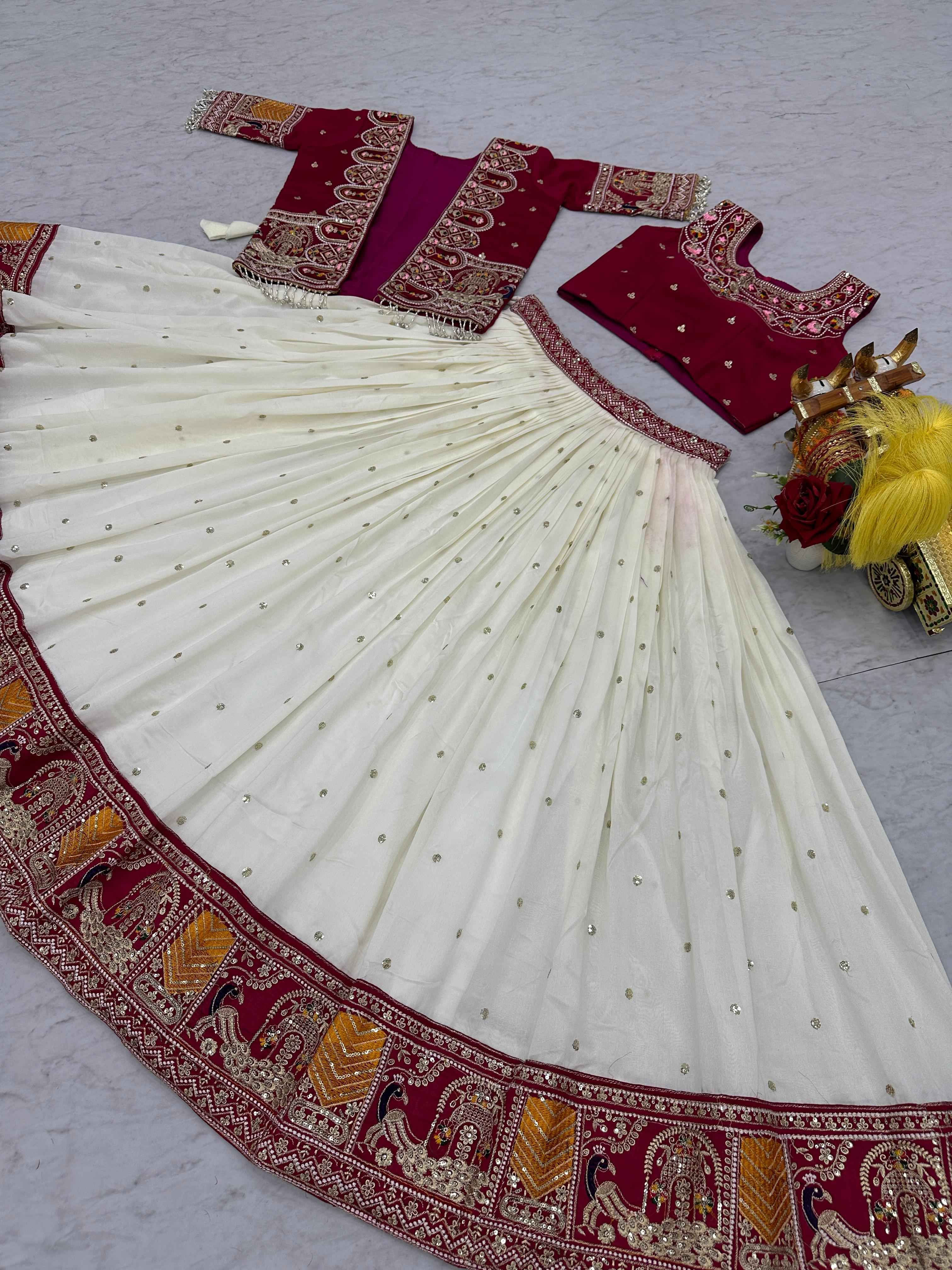 PURE VICHITRA EMBROIDERY THARED WORK LEHENGA CHOLI