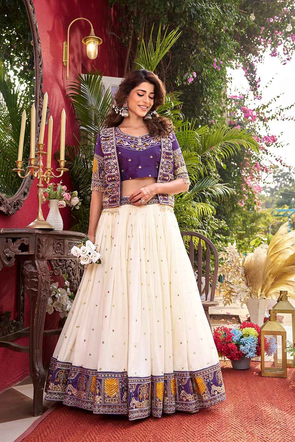 PURE VICHITRA EMBROIDERY THARED WORK LEHENGA CHOLI