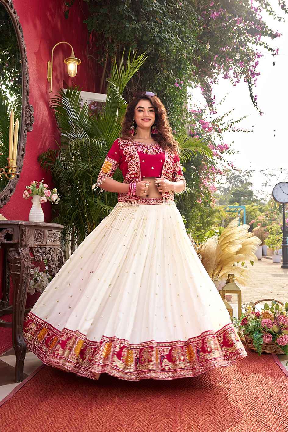 PURE VICHITRA EMBROIDERY THARED WORK LEHENGA CHOLI