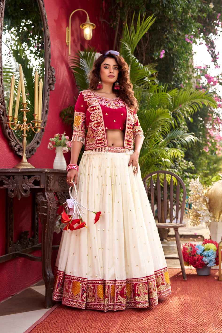 PURE VICHITRA EMBROIDERY THARED WORK LEHENGA CHOLI