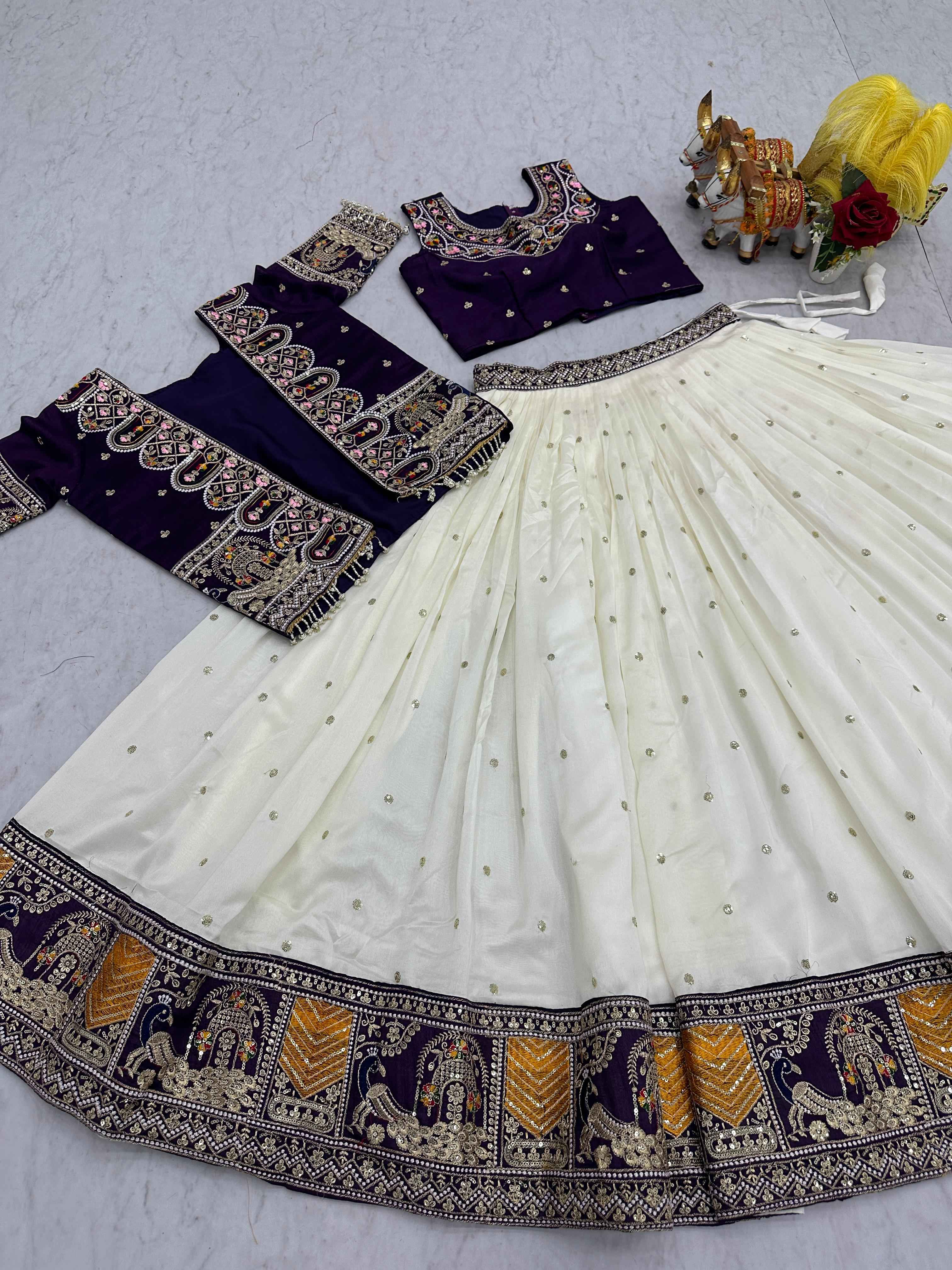 PURE VICHITRA EMBROIDERY THARED WORK LEHENGA CHOLI