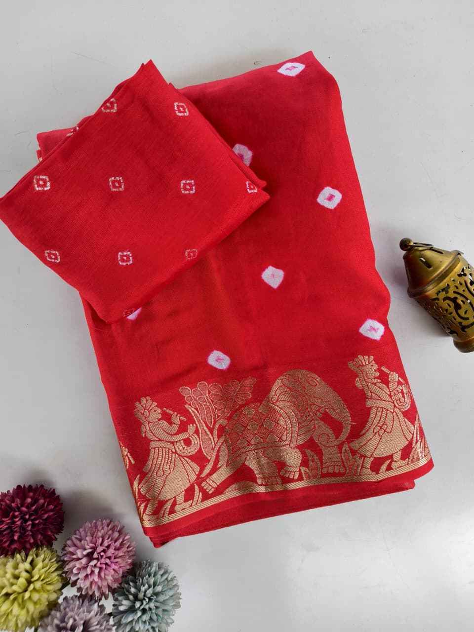 PURE VISCOSE DOLA SILK TYE AND DYE BANDHANI CONCEPT SAREE
