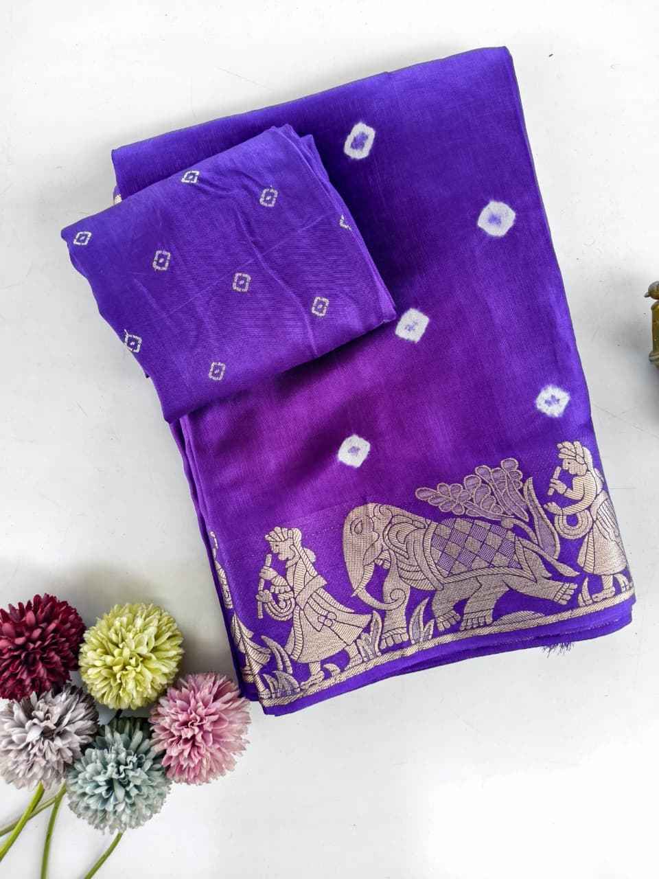 PURE VISCOSE DOLA SILK TYE AND DYE BANDHANI CONCEPT SAREE