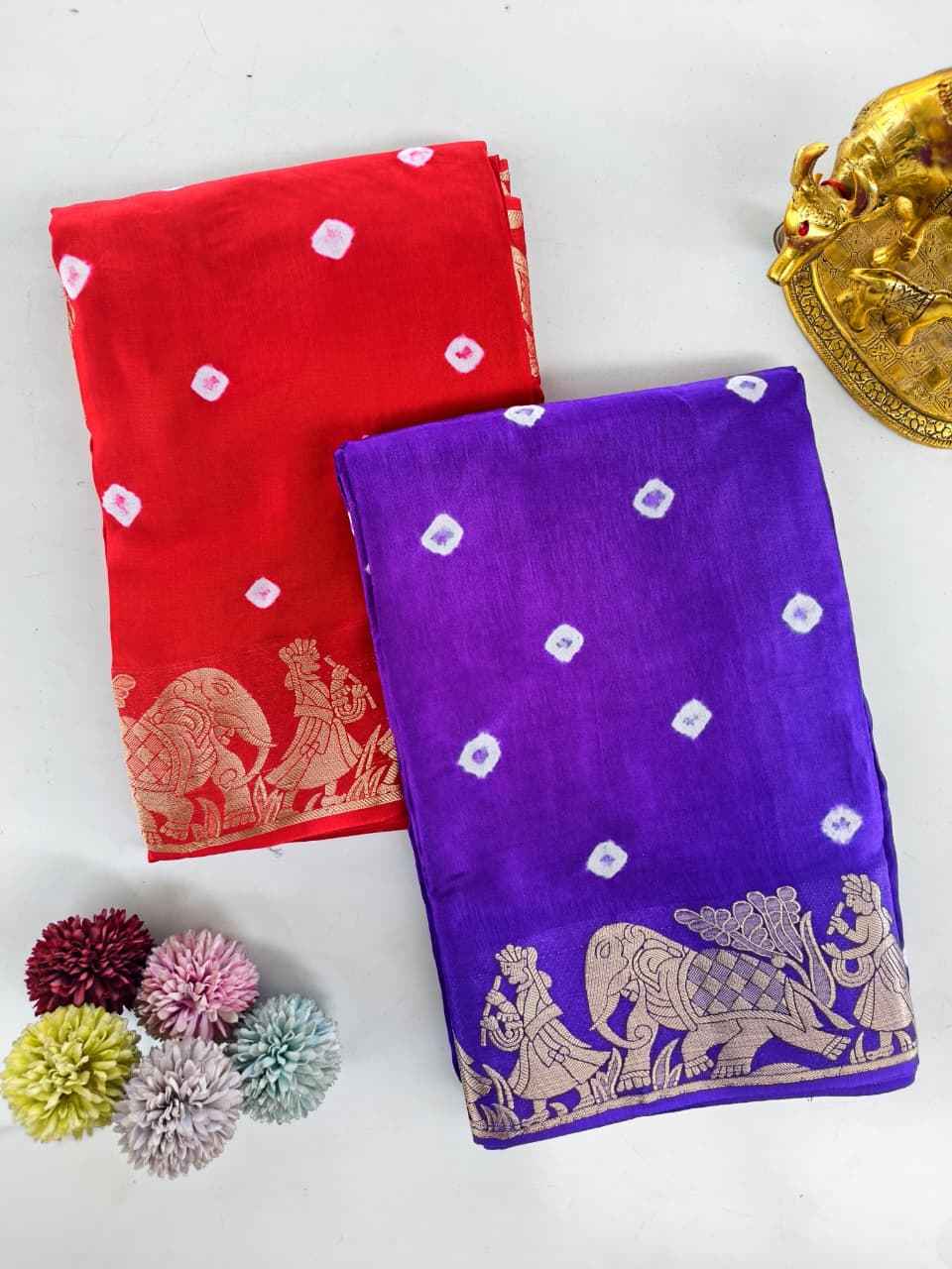 PURE VISCOSE DOLA SILK TYE AND DYE BANDHANI CONCEPT SAREE