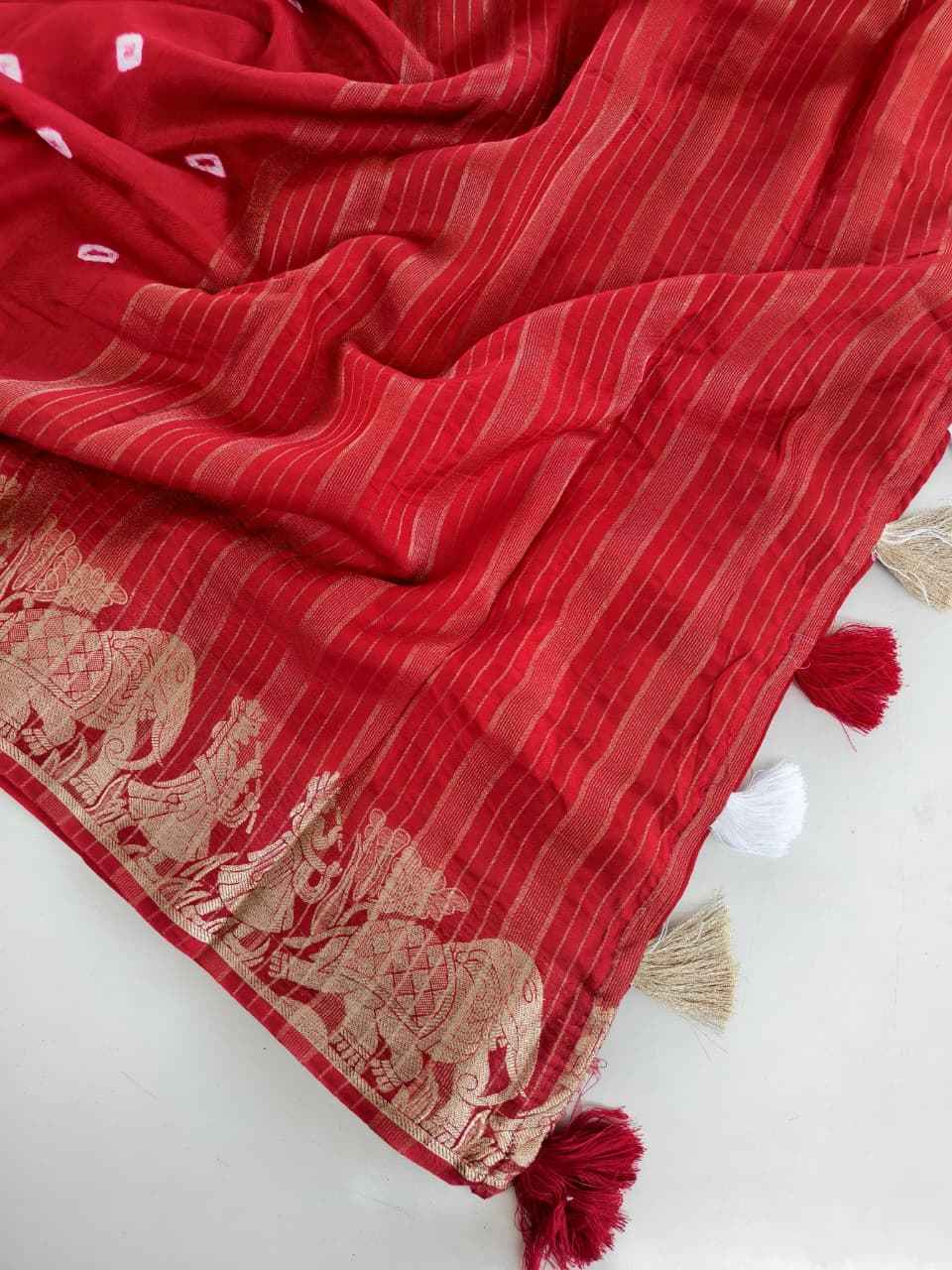 PURE VISCOSE DOLA SILK TYE AND DYE BANDHANI CONCEPT SAREE