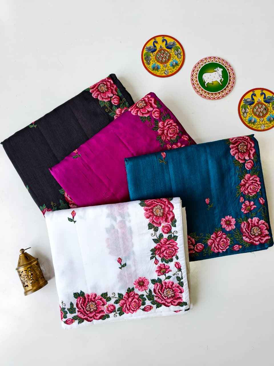 PURE VISCOSE TUSSAR PETITE POINT EMBRODIED SAREE 