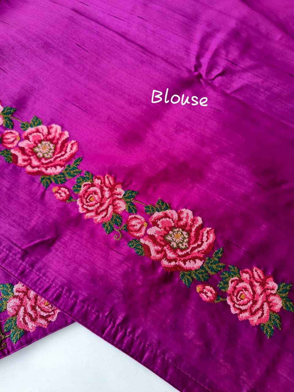 PURE VISCOSE TUSSAR PETITE POINT EMBRODIED SAREE 