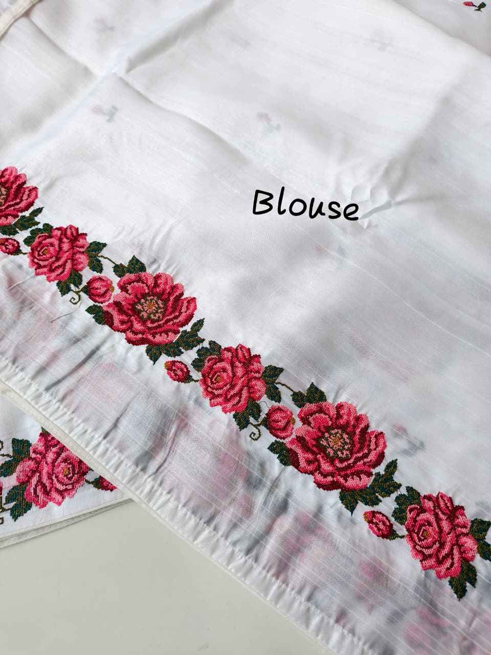 PURE VISCOSE TUSSAR PETITE POINT EMBRODIED SAREE 