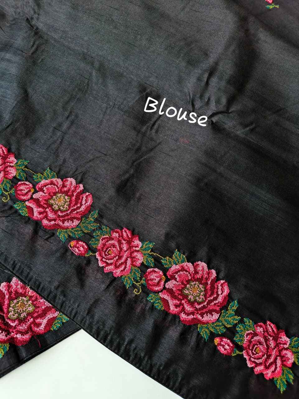 PURE VISCOSE TUSSAR PETITE POINT EMBRODIED SAREE 