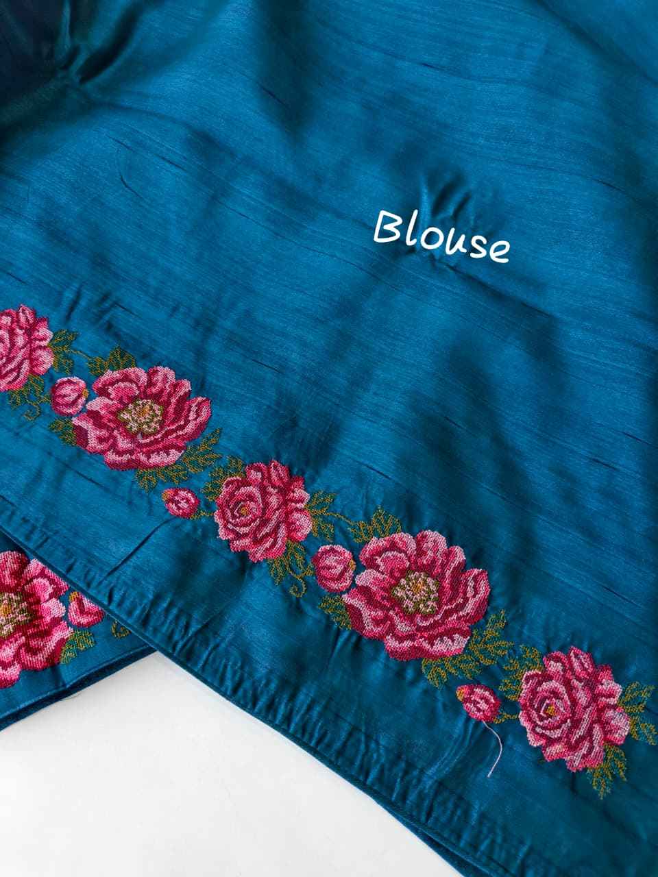 PURE VISCOSE TUSSAR PETITE POINT EMBRODIED SAREE 