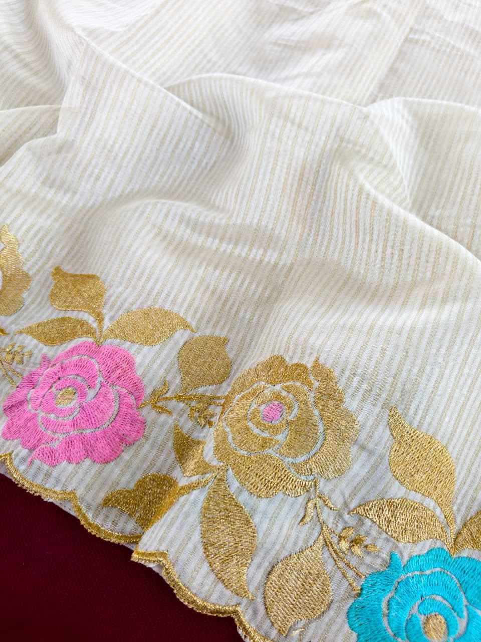 PURE ZARI LINING TUSSAR THREAD EMBROIDED SAREE 