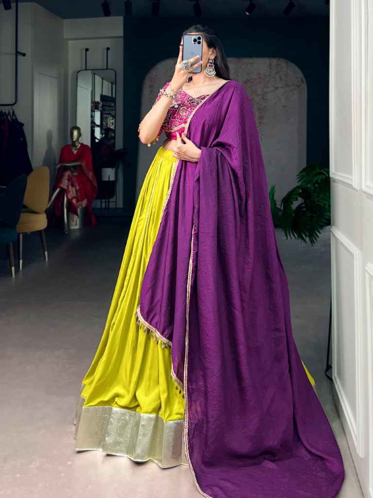 RAYON EMBOSSED DESIGN NAVRATRI LEHENGA CHOLI