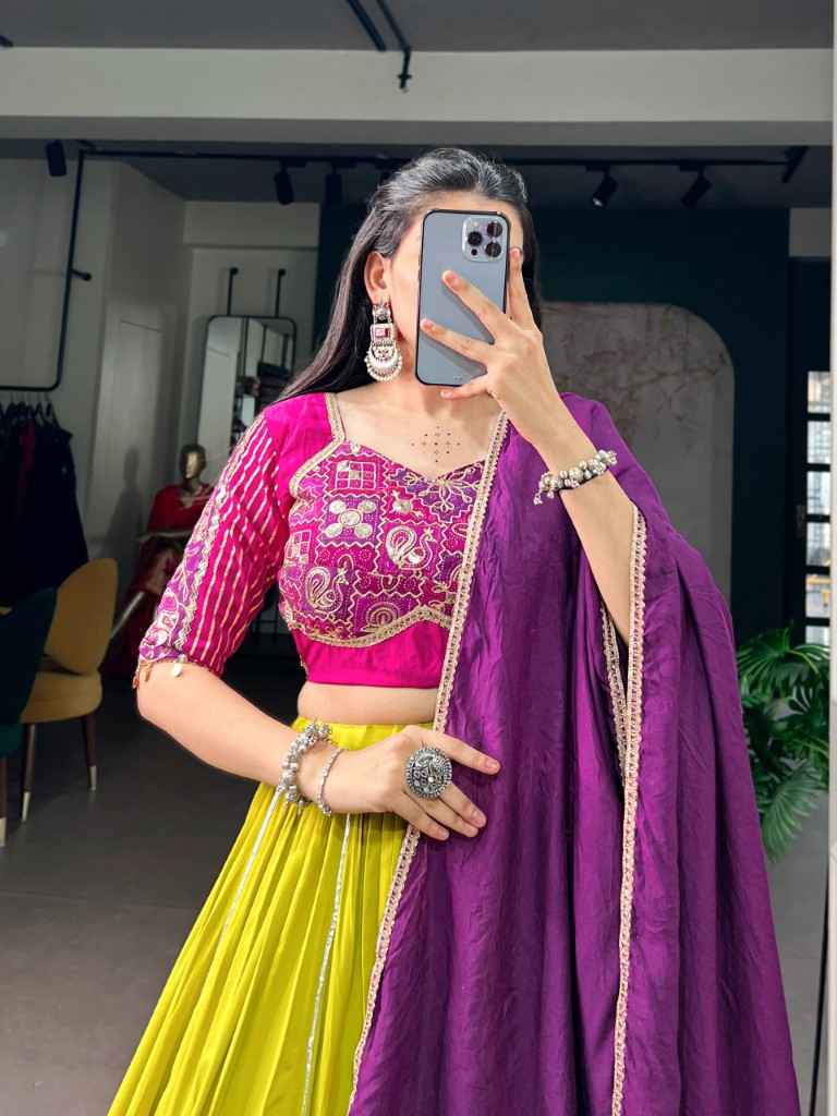 RAYON EMBOSSED DESIGN NAVRATRI LEHENGA CHOLI