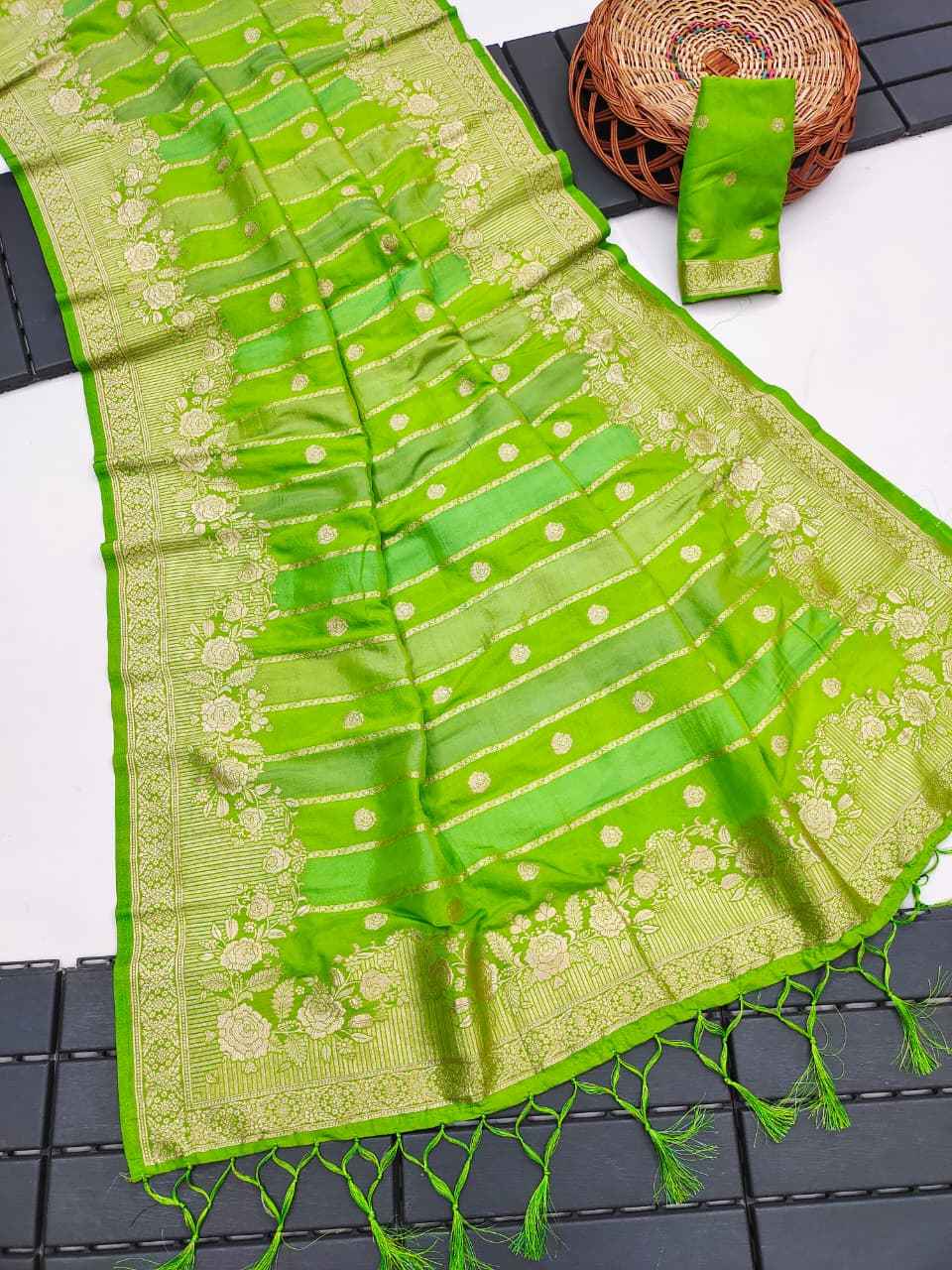 RICH CREPE KHADI MULTI COLOUR TISSUE PATTA PAITHANI SILK JARI WOOVEN SAREE 1