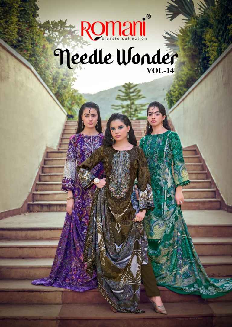ROMANI NEEDLE WONDER VOL-14 SOFT COTTON DIGITAL PRINTED DRESS MATERIAL 
