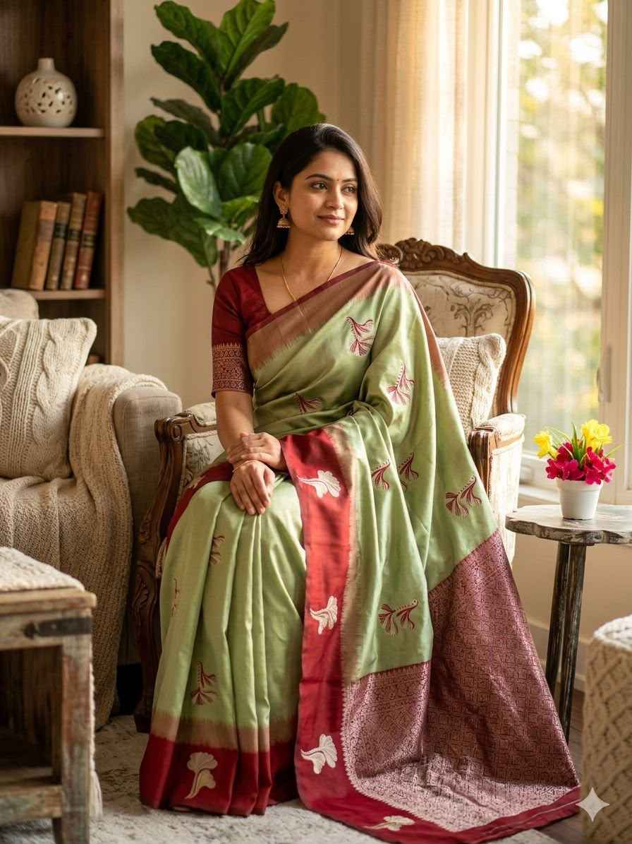 SOFT BANARASI SILK WITH FLOWERS MINA ZARI WEAVING SAREE 
