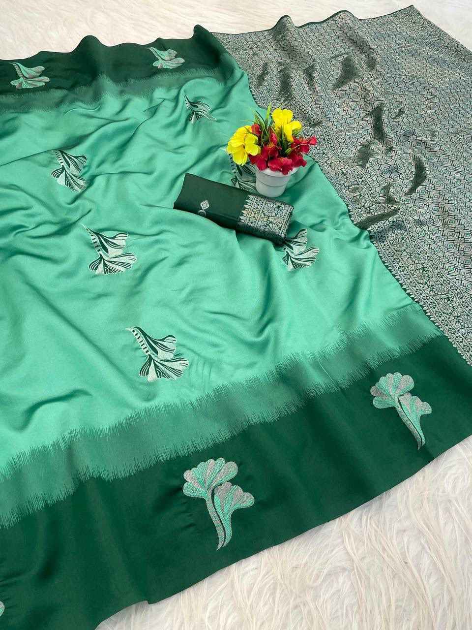 SOFT BANARASI SILK WITH FLOWERS MINA ZARI WEAVING SAREE 