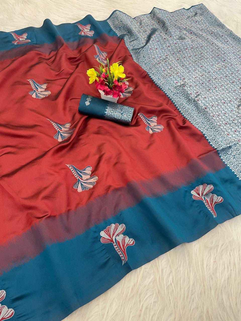 SOFT BANARASI SILK WITH FLOWERS MINA ZARI WEAVING SAREE 