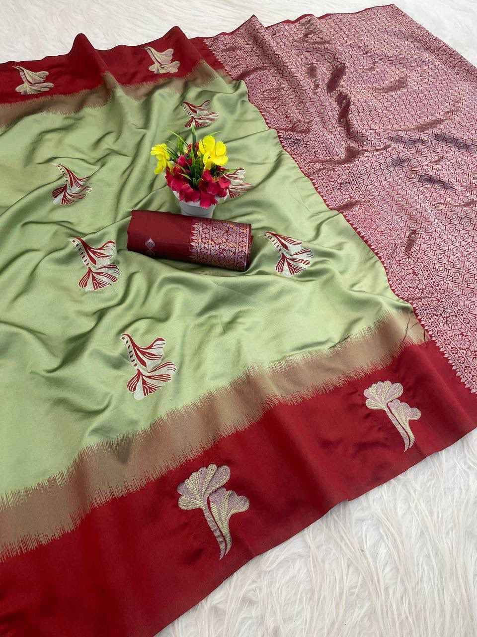 SOFT BANARASI SILK WITH FLOWERS MINA ZARI WEAVING SAREE 