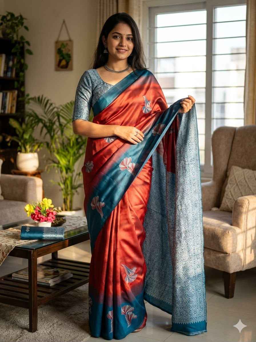 SOFT BANARASI SILK WITH FLOWERS MINA ZARI WEAVING SAREE 