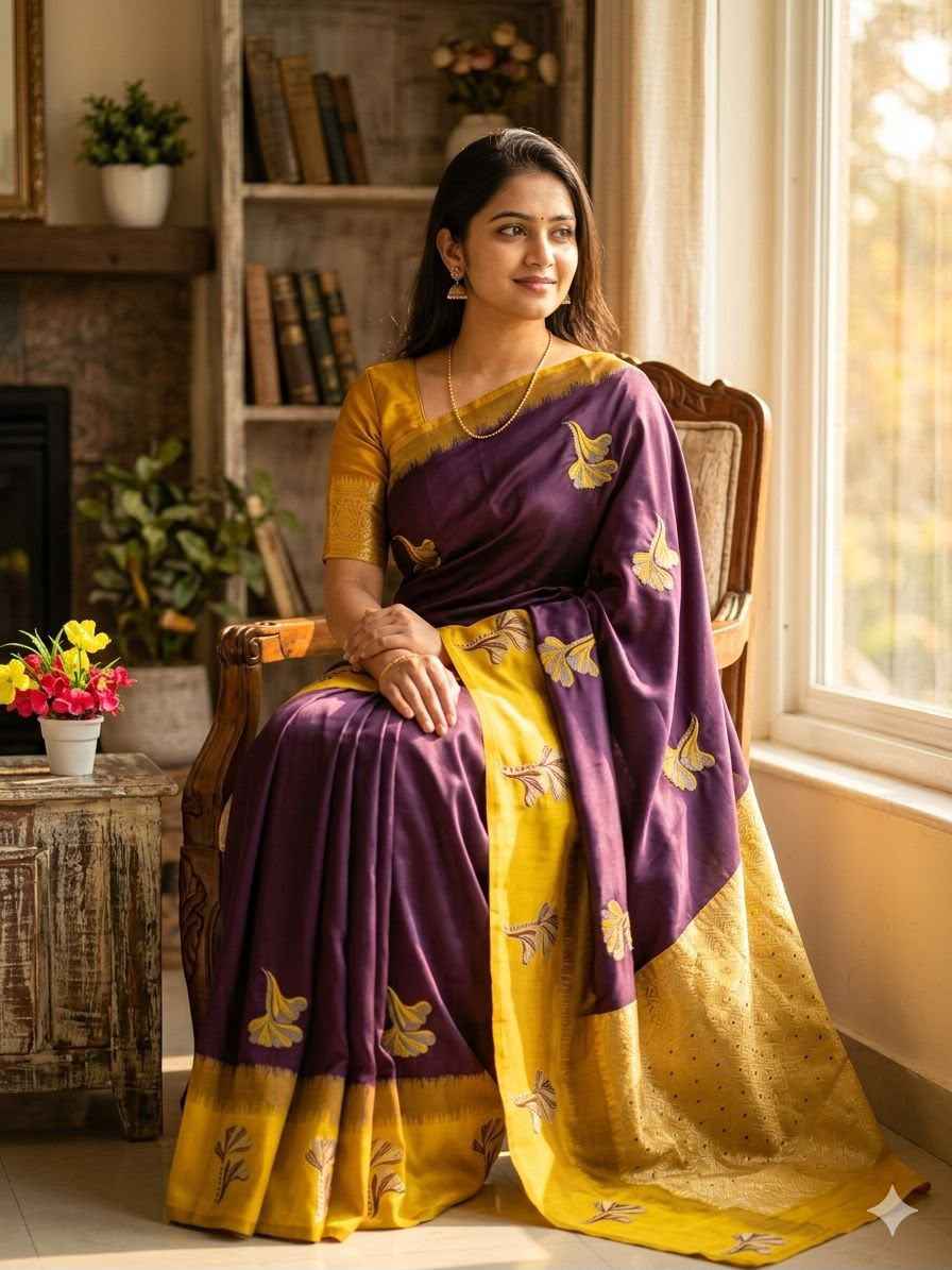SOFT BANARASI SILK WITH FLOWERS MINA ZARI WEAVING SAREE 