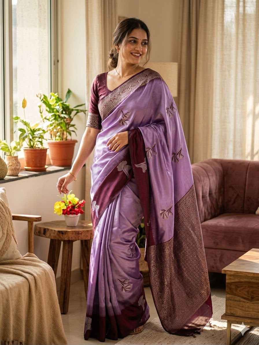 SOFT BANARASI SILK WITH FLOWERS MINA ZARI WEAVING SAREE 