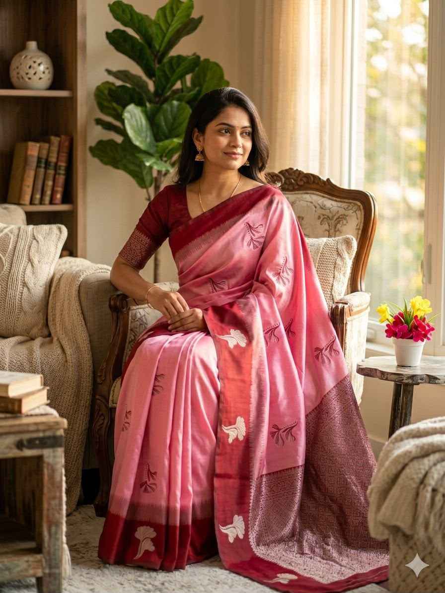 SOFT BANARASI SILK WITH FLOWERS MINA ZARI WEAVING SAREE 