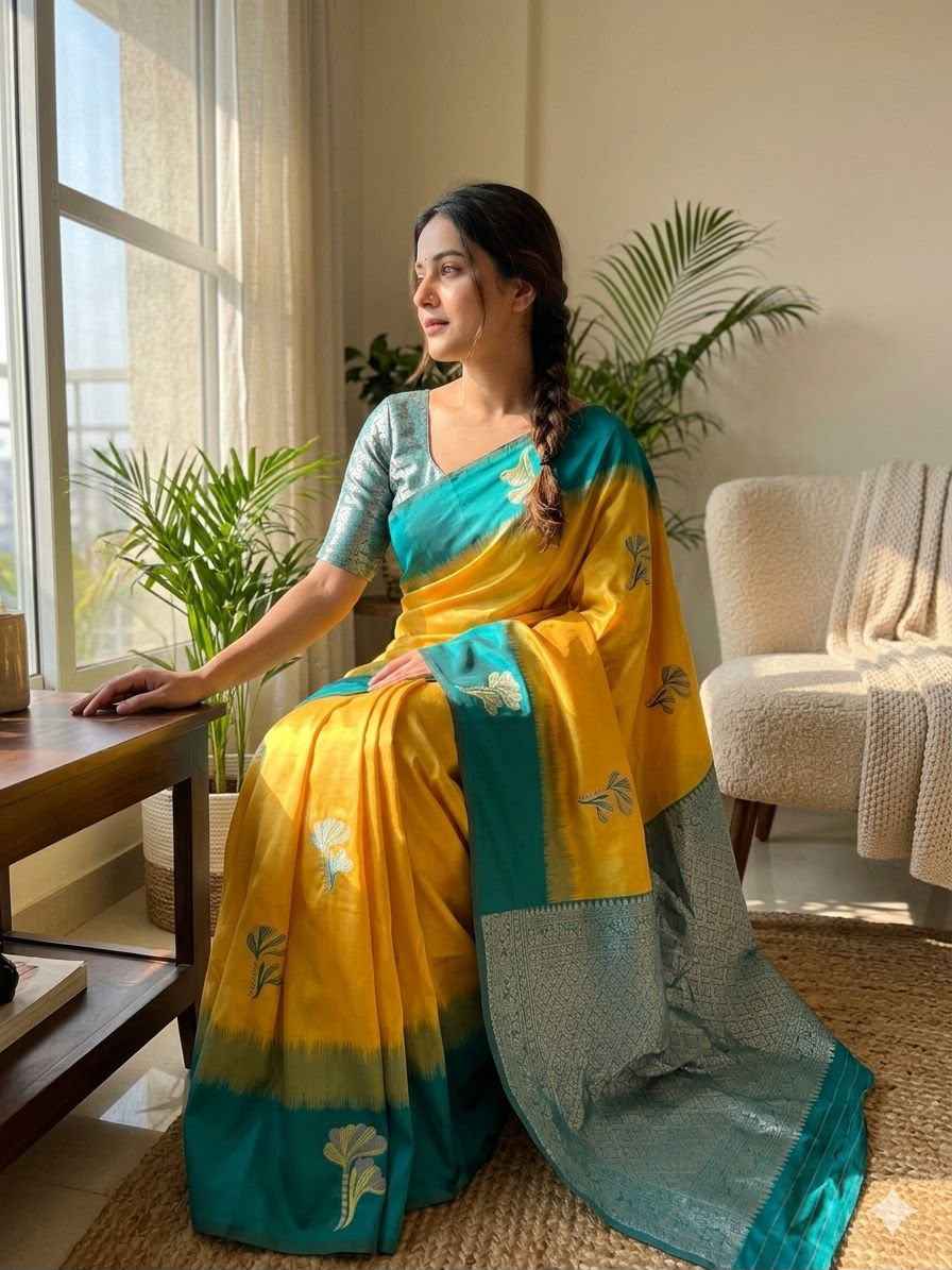 SOFT BANARASI SILK WITH FLOWERS MINA ZARI WEAVING SAREE 