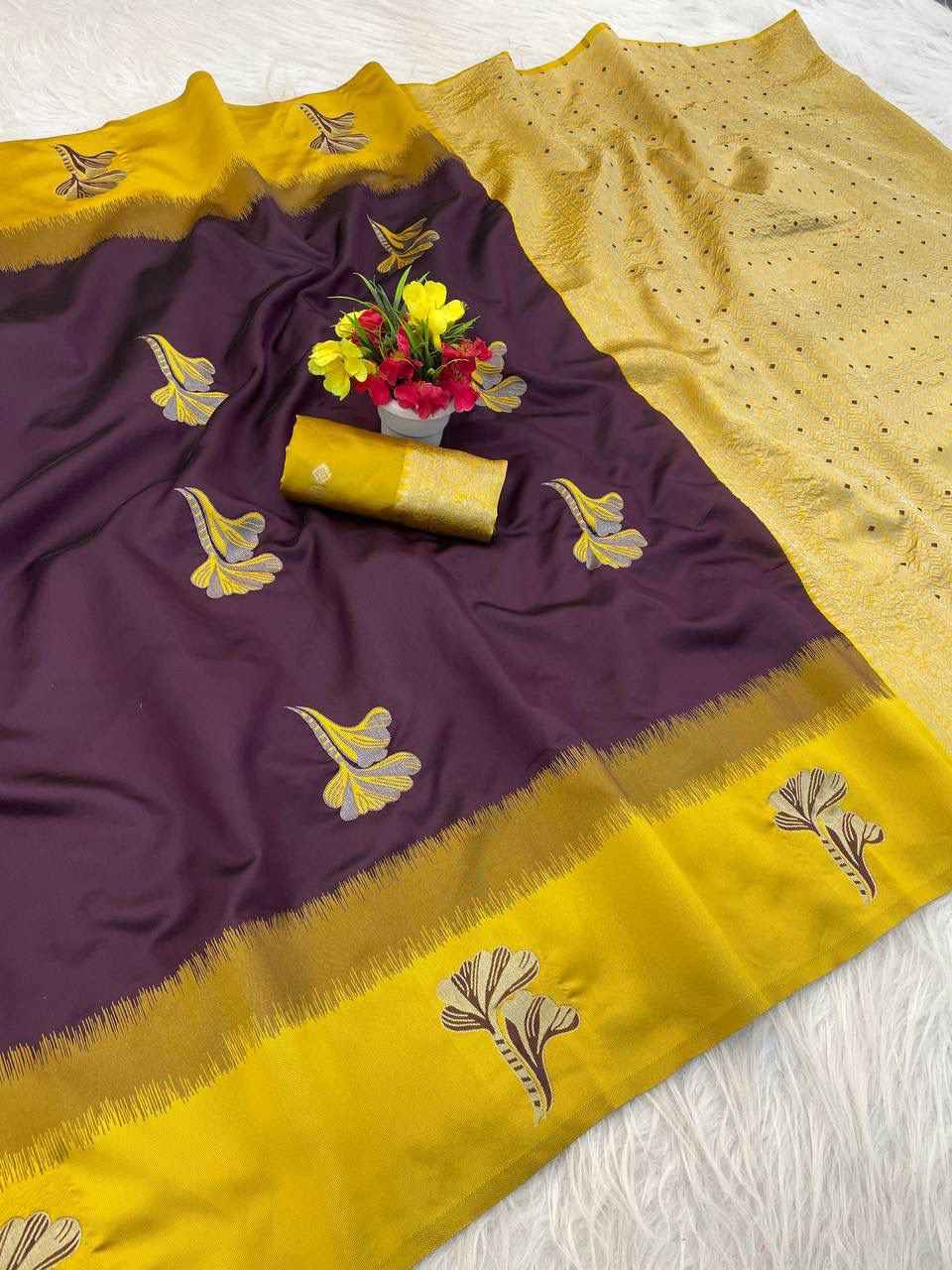 SOFT BANARASI SILK WITH FLOWERS MINA ZARI WEAVING SAREE 