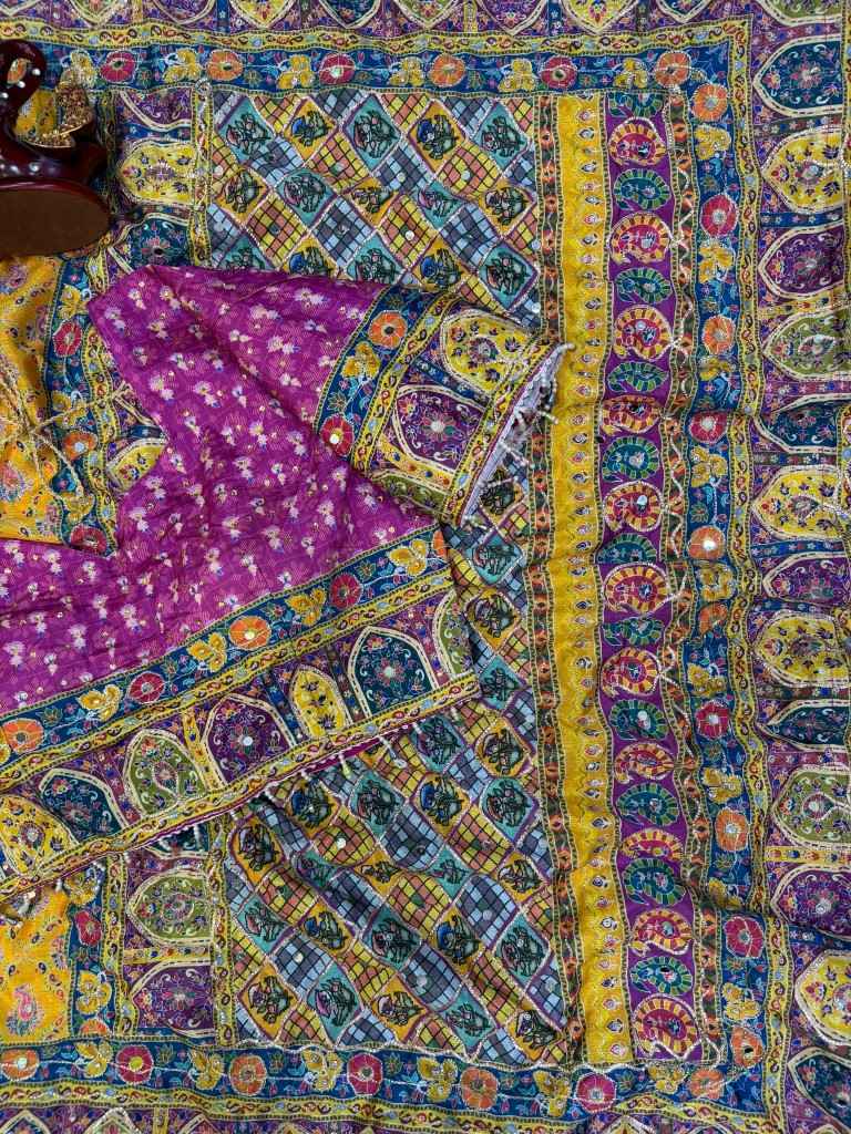 SOFT CHINNON SILK GOLD ZARI RIBBON MIRROR WORK SAREE 