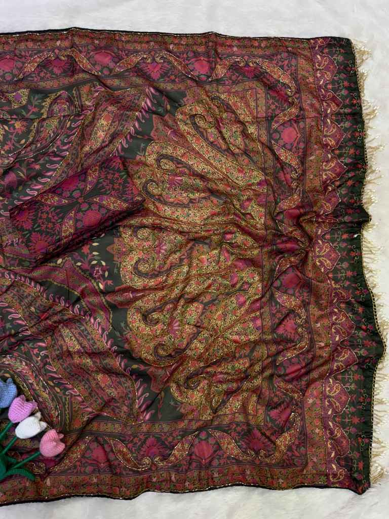 SOFT COSMO SILK PRINT KATDANA AND MIRROR HAND WORK SAREE