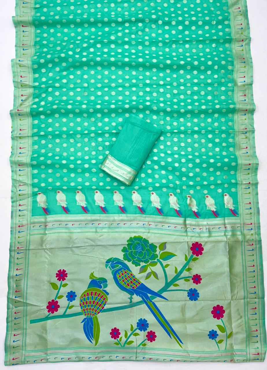 SOFT COTTON TISSUE ZARI WEAVING PAITHANI ISPAN SAREE 