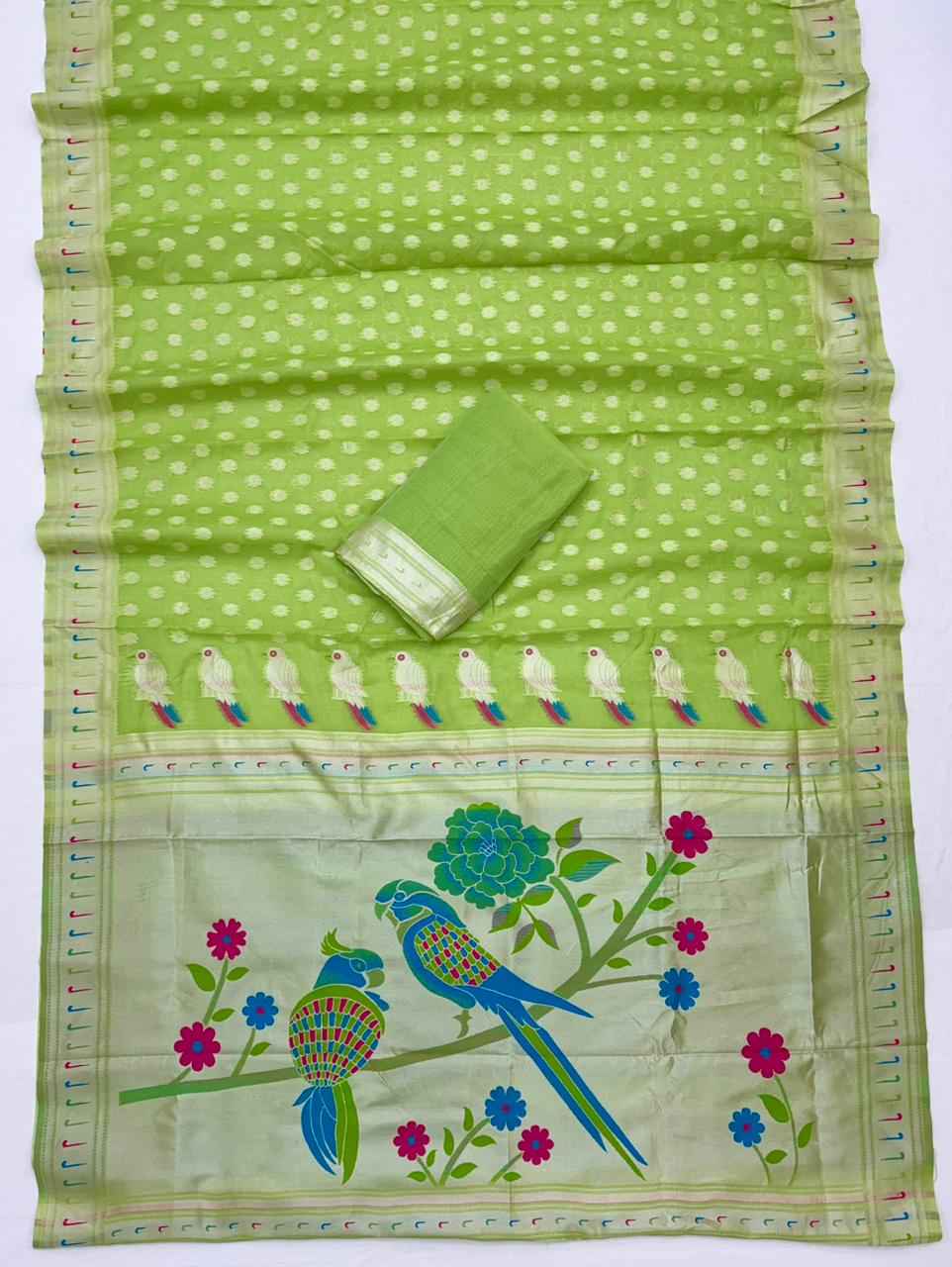 SOFT COTTON TISSUE ZARI WEAVING PAITHANI ISPAN SAREE 