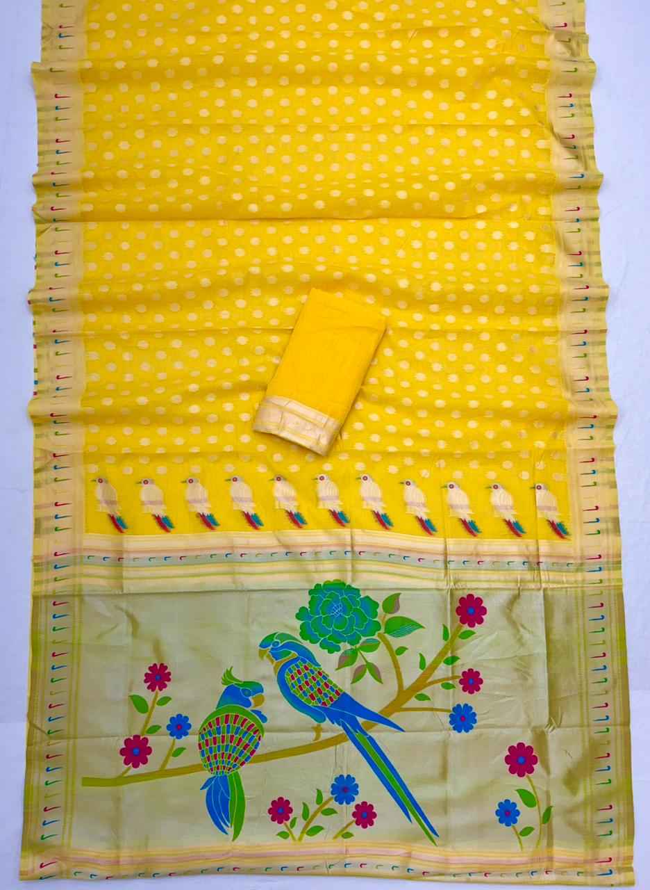 SOFT COTTON TISSUE ZARI WEAVING PAITHANI ISPAN SAREE 