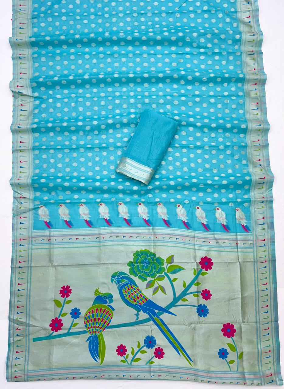 SOFT COTTON TISSUE ZARI WEAVING PAITHANI ISPAN SAREE 