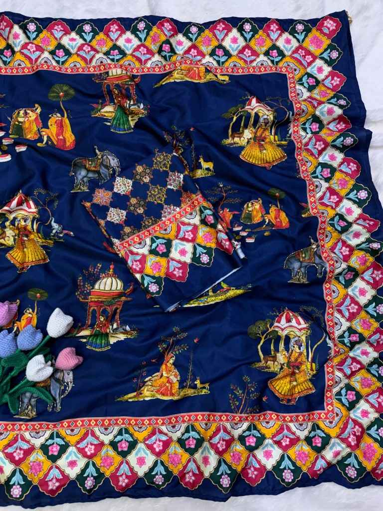 SOFT CREP SATIN PICHWAI PRINT KATDANA HANDWORK SAREE