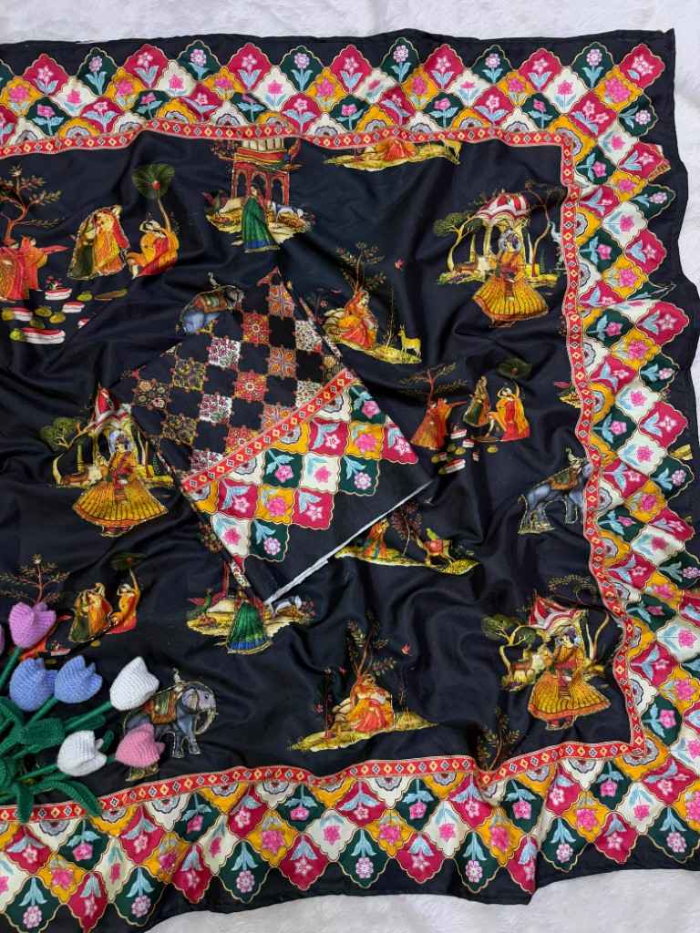 SOFT CREP SATIN PICHWAI PRINT KATDANA HANDWORK SAREE